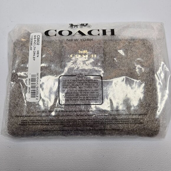 Coach Corner Zip Leather Wristlet Signature Canvas Gold Zipper Khaki Saddle 2 - Picture 7 of 7